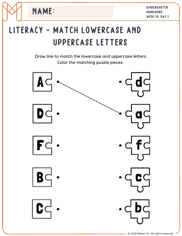 Match Big & Little I-III - kindergarten worksheet preview