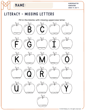 Missing Letters I-III - kindergarten worksheet preview