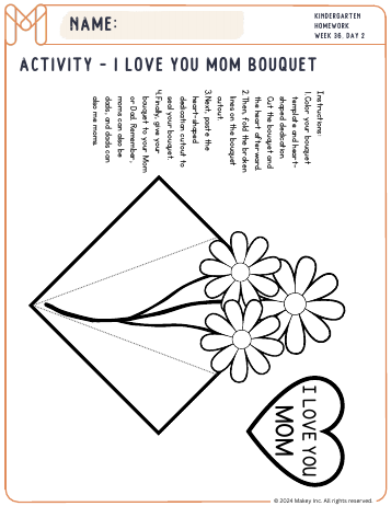 I’m Grateful For… & I Love You Bouquet - kindergarten worksheet preview