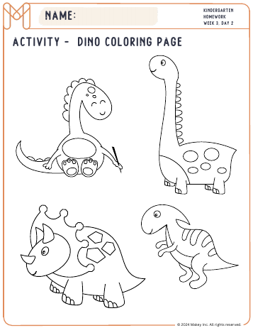 Dino, Jellyfish & Ladybug Coloring - kindergarten worksheet preview