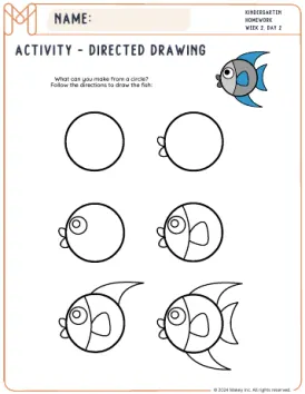 Draw a Fish / Cat / Flower / Cow… - kindergarten worksheet preview