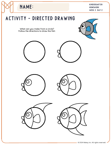 Draw a Fish / Cat / Flower / Cow… - kindergarten worksheet preview