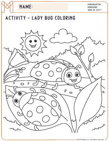 Ladybug Coloring - kindergarten worksheet preview