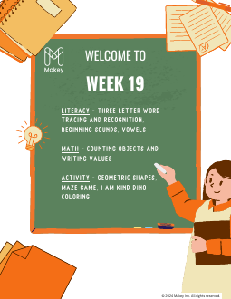 Makey kindergarten Week 19 worksheet packet - printable PDF cover