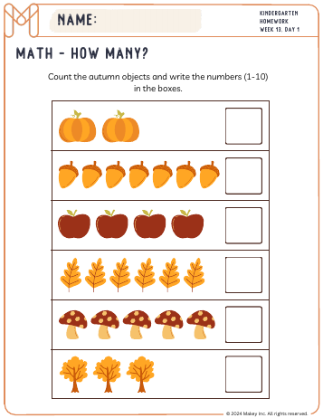 Seasonal Counting - kindergarten worksheet preview