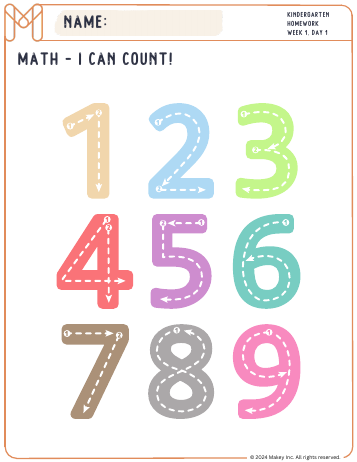 I Can Count! 1-10 - kindergarten worksheet preview
