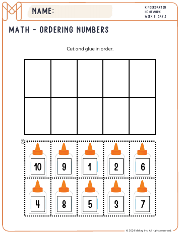 Order Numbers 1-20 - kindergarten worksheet preview