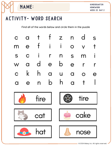 Word Searches - kindergarten worksheet preview