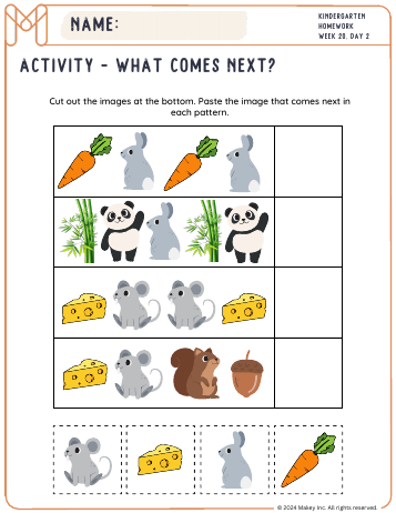 What Comes Next? - kindergarten worksheet preview