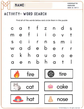 Word Searches - kindergarten worksheet preview