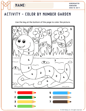 Color by Number: Garden, Winter, Cocoa… - kindergarten worksheet preview