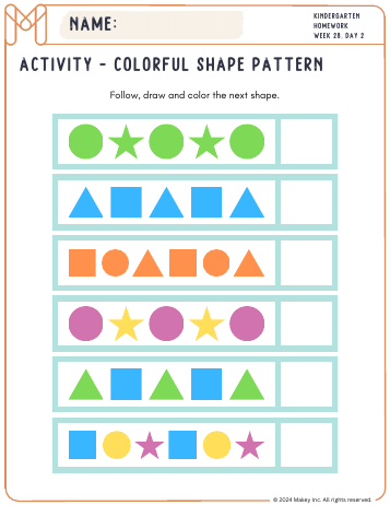Patterns: What Comes Next? - kindergarten worksheet preview