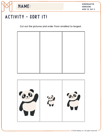 Sort It: Small to Big - kindergarten worksheet preview