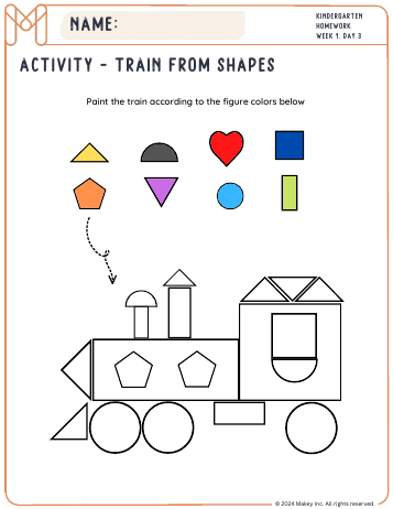 Train from Shapes - kindergarten worksheet preview
