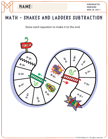 Ladder & Treasure Subtraction - kindergarten worksheet preview