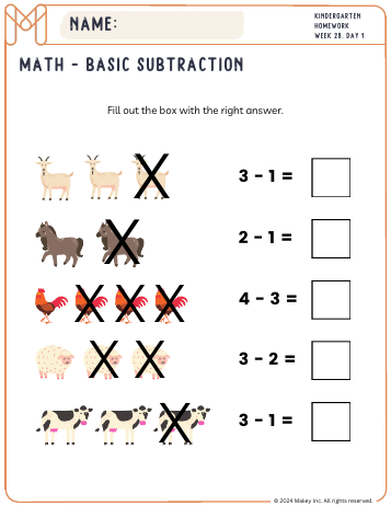 Take It Away! Subtraction - kindergarten worksheet preview