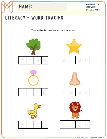 Bigger & Big Word Tracing - kindergarten worksheet preview